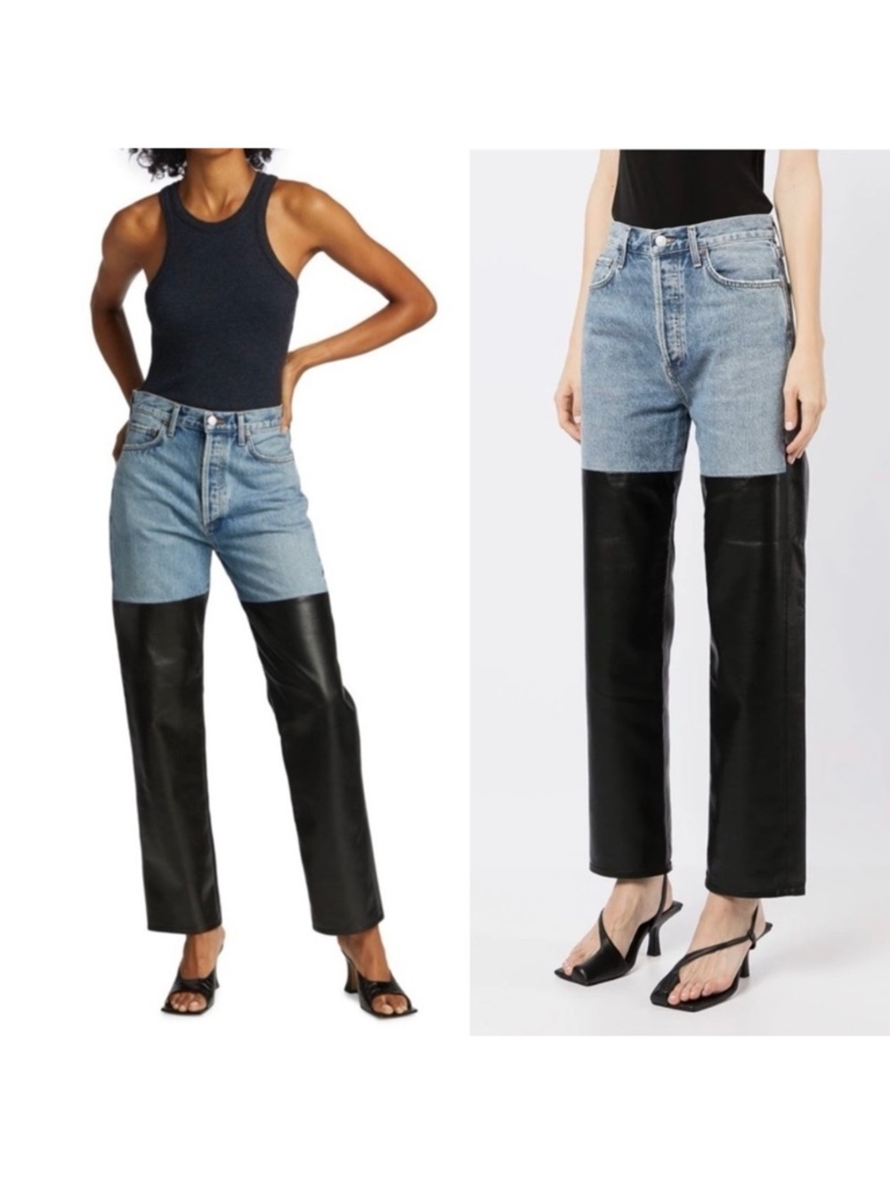 Agolde- High Waist Two Toned Straight Leg Ankle Leather Pants / Jeans Size 23